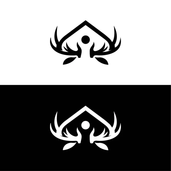 Farklı Geyik Boynuzlarından Siyah Siluetler Vektör Klasik Geyik Kafası Logosu — Stok Vektör