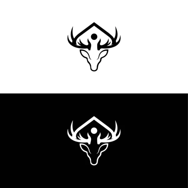 不同鹿角的黑色轮廓 鹿头标识图解 鹿头鹿角标识模板 — 图库矢量图片