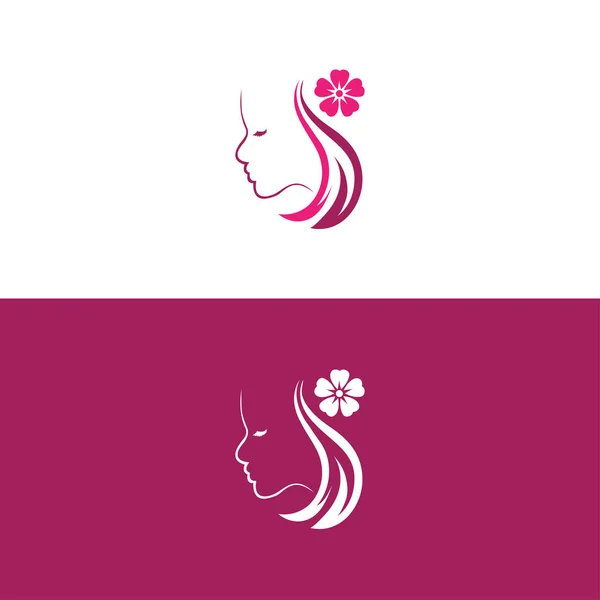 Женский Логотип Салона Красоты Дизайн Логотипа Женщины Длинные Волосы Икона — стоковый вектор