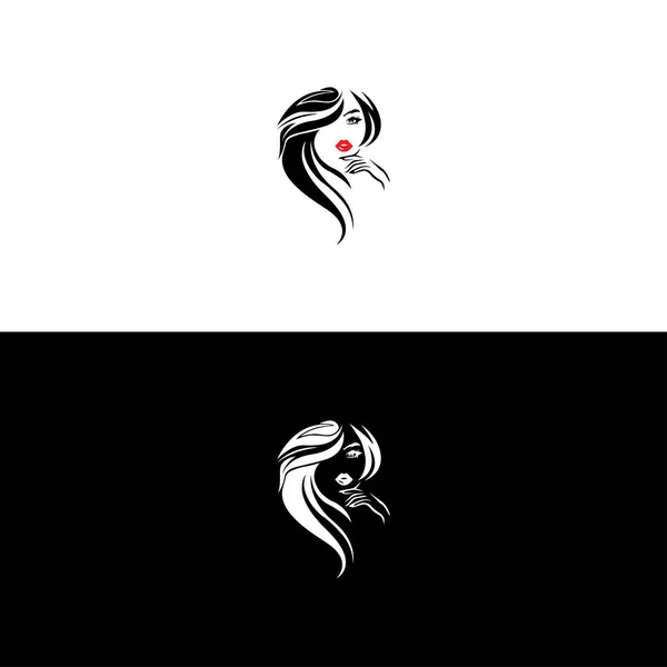 Naturalny Salon Piękności Kobiece Logo Projekt Ikona Długich Włosów Kobiet — Wektor stockowy
