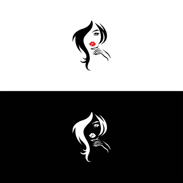 Natural Beauty Salon Feminine Logo Design Women Long Hair Style — Stock Vector