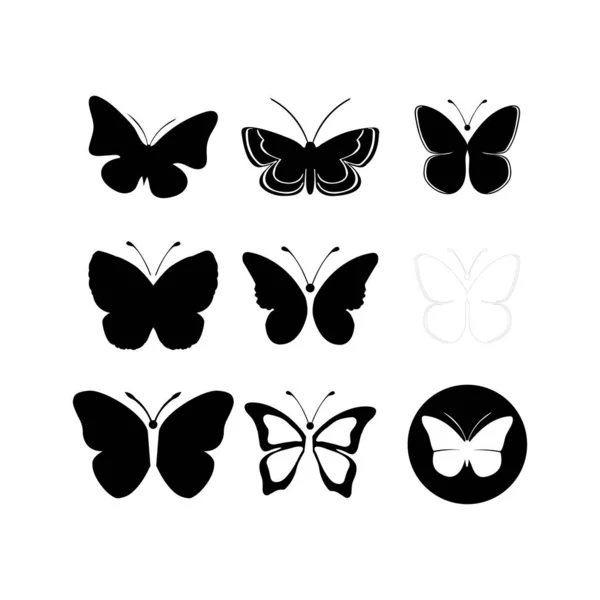 Значок Большой Бабочки Набор Значков Силуэта Бабочки Векторные Иллюстрации Белый — стоковый вектор
