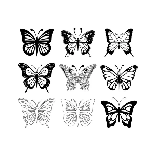 Ikona Wielkiego Motyla Zestaw Ikon Sylwetki Motyla Ilustracje Wektora Białe — Wektor stockowy
