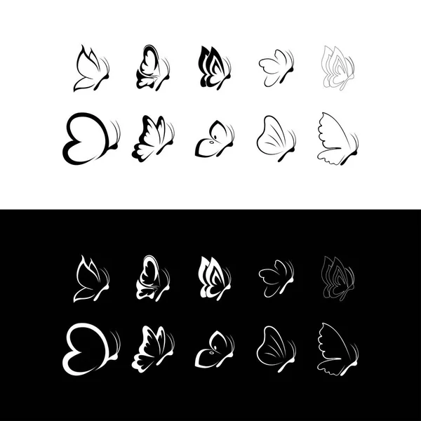 Grote Vlinder Icoon Vlinder Silhouet Iconen Set Vector Illustraties Witte — Stockvector