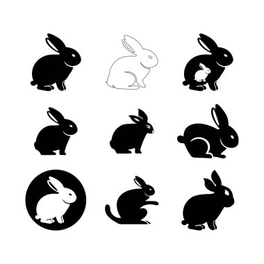 Beyaz arka planda izole edilmiş bir tavşanın siyah yüzü. Vektör çizimi. Bir tavşanın vektör görüntüsü, beyaz arkaplanda izole edilmiş tavşan logosu, tavşan vektör şablonu