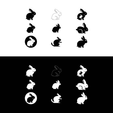 Beyaz arka planda izole edilmiş bir tavşanın siyah yüzü. Vektör çizimi. Bir tavşanın vektör görüntüsü, beyaz arkaplanda izole edilmiş tavşan logosu, tavşan vektör şablonu