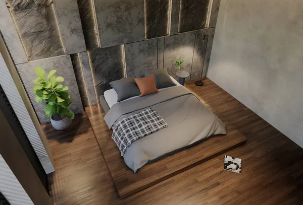 Modernes Schlafzimmer Interieur Zeitgenössische Mit Natürlichen Tönen Auf Dem Zimmer — Stockfoto