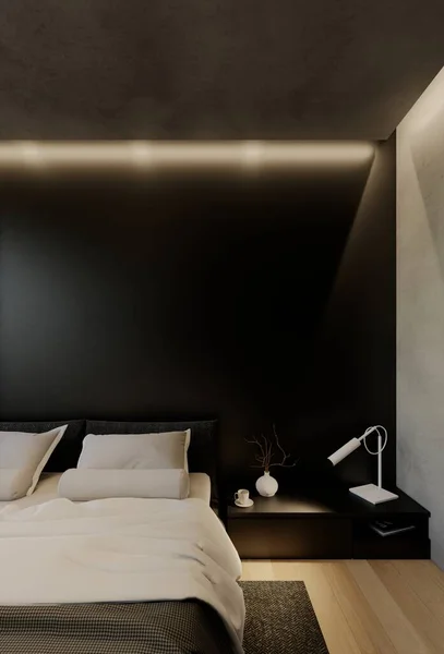 Modernes Schlafzimmer Interieur Zeitgenössische Mit Natürlichen Tönen Auf Dem Zimmer — Stockfoto