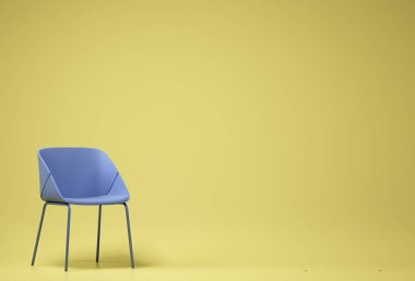 İç dizayn, sarı arka planlı sarı kanepe. Kopyalama alanı ile ilgili en küçük kavram. 3d oluşturma