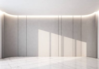 Mermer zemin ve bej arka planı olan modern boş bir oda. 3d hazırlayıcı