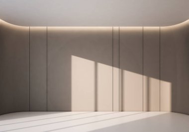 Mermer zemin ve bej arka planı olan modern boş bir oda. 3d hazırlayıcı