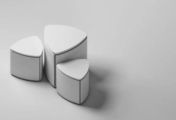 Futuristic accent table, white color on surface and top table with white background. Copy space for illustration mockup. 3d render