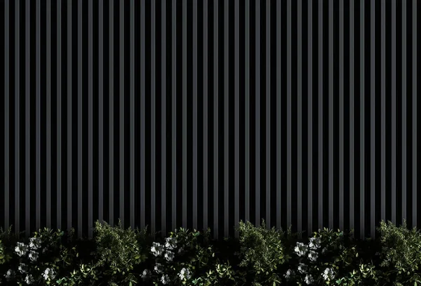 室内设计 三维渲染现代墙体无缝图案 垂直黑色板条 垂直花园用于产品展示 标识造型等 — 图库照片