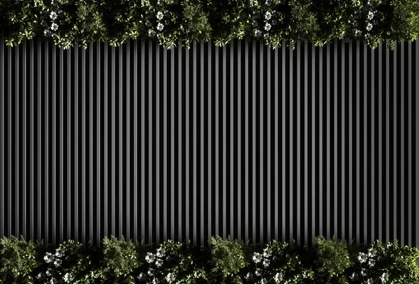 室内设计 三维渲染现代墙体无缝图案 垂直黑色板条 垂直花园用于产品展示 标识造型等 — 图库照片