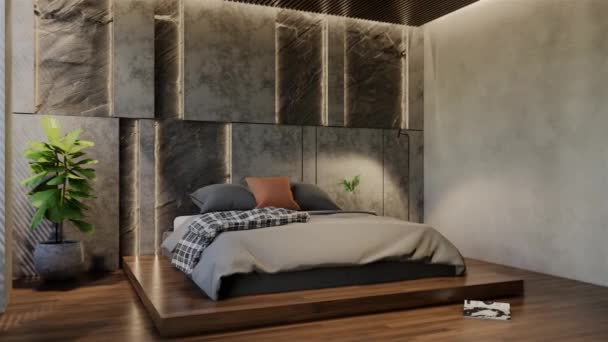 Animation Modernes Schlafzimmer Zeitgenössisches Interieur Mit Natürlichen Tönen Raum Wänden — Stockvideo