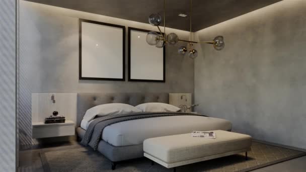 Animatie Moderne Slaapkamer Interieur Eigentijds Met Natuurlijke Tinten Kamer Muren — Stockvideo