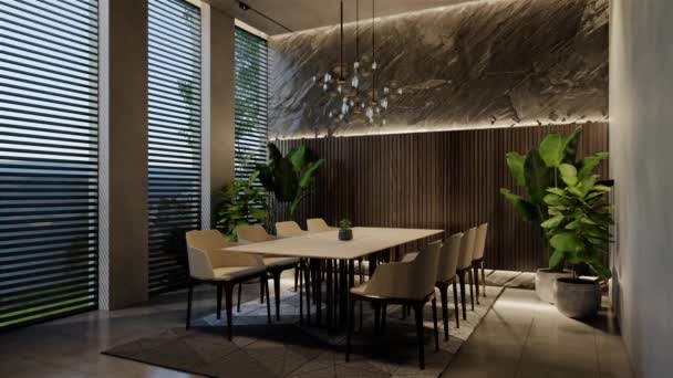 Comedor Moderno Diseño Interior Contemporáneo Con Tonos Naturales Habitación Paredes — Vídeos de Stock