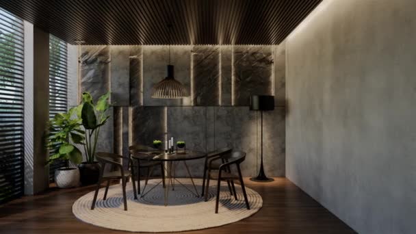 Moderní Design Interiéru Jídelny Moderní Přirozenými Tóny Pokoji Stěnách Podlaze — Stock video
