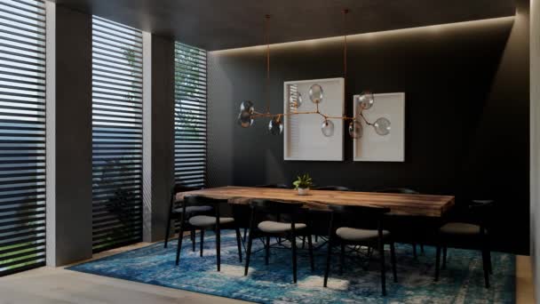 Modernes Interieur Speisesaal Zeitgenössisch Mit Natürlichen Farbtönen Raum Wänden Boden — Stockvideo