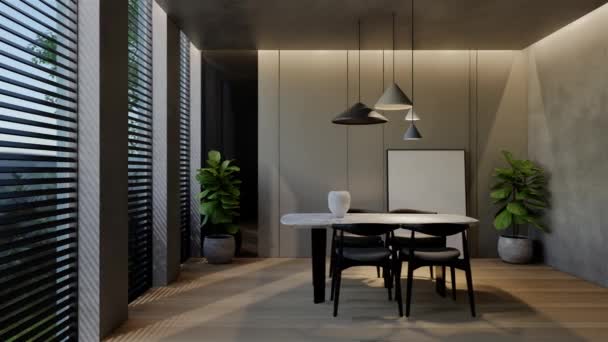 Comedor Moderno Diseño Interior Contemporáneo Con Tonos Naturales Habitación Paredes — Vídeo de stock