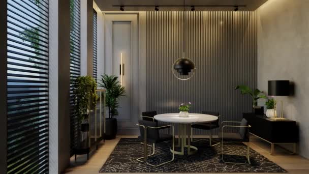 Modernes Interieur Speisesaal Zeitgenössisch Mit Natürlichen Farbtönen Raum Wänden Boden — Stockvideo