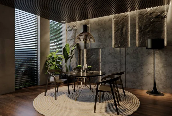 Sala Jantar Moderna Design Interiores Contemporâneo Com Tons Naturais Sala — Fotografia de Stock