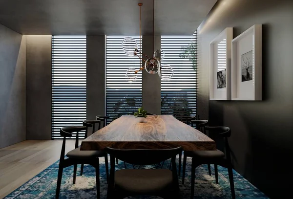 Sala Jantar Moderna Design Interiores Contemporâneo Com Tons Naturais Sala — Fotografia de Stock