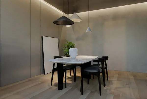 Modern Dining Room Interior Design Contemporary Natural Tones Room Walls — Stock Photo, Image
