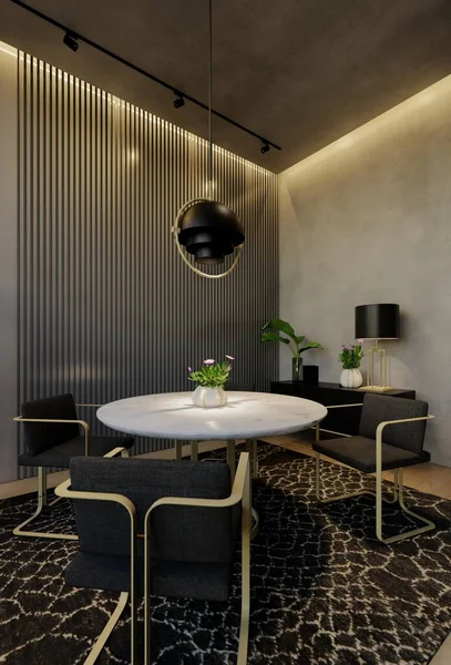 Moderní Design Interiéru Jídelny Moderní Přirozenými Tóny Pokoji Stěnách Podlaze — Stock fotografie