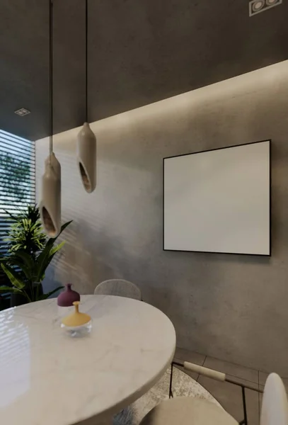 Современный Дизайн Интерьера Столовой Естественными Тонами Комнате Стенах Полу Потолке — стоковое фото