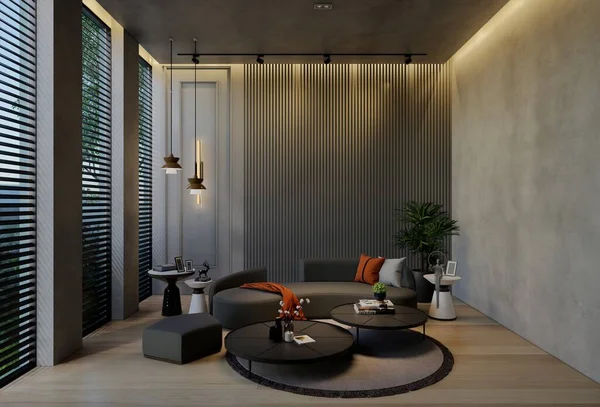 Moderno Diseño Interior Sala Estar Contemporáneo Con Tonos Naturales Habitación —  Fotos de Stock