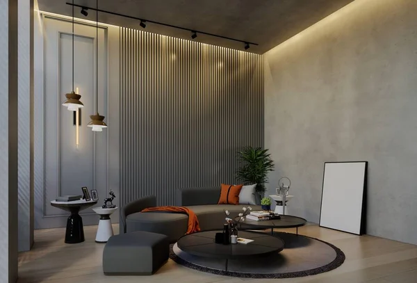 Moderno Diseño Interior Sala Estar Contemporáneo Con Tonos Naturales Habitación — Foto de Stock
