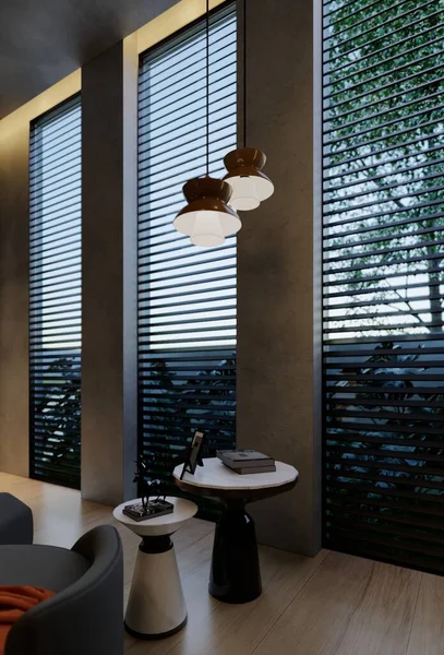 Moderno Diseño Interior Sala Estar Contemporáneo Con Tonos Naturales Habitación — Foto de Stock