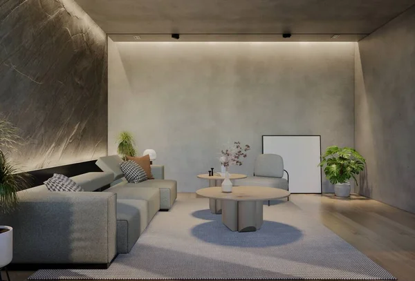 Modern Living Room Interior Design Contemporary Natural Tones Room Walls — Stock Photo, Image