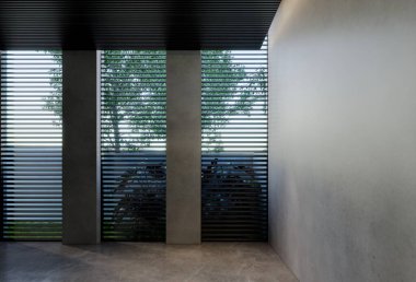 Modern boş oda iç tasarımı çağdaş, odada doğal tonlar, duvarlar, zemin ve tavan. 3d resimleme