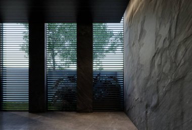 Modern boş oda iç tasarımı çağdaş, odada doğal tonlar, duvarlar, zemin ve tavan. 3d resimleme