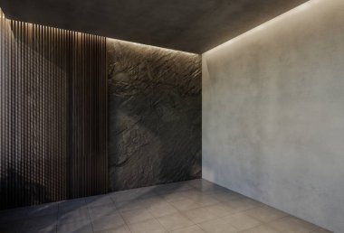 Modern boş oda iç tasarımı çağdaş, odada doğal tonlar, duvarlar, zemin ve tavan. 3d resimleme