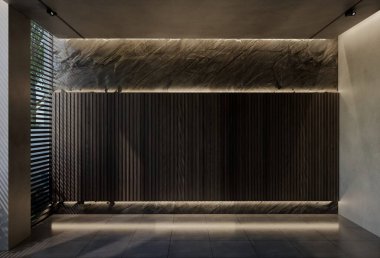 Modern boş oda iç tasarımı çağdaş, odada doğal tonlar, duvarlar, zemin ve tavan. 3d resimleme