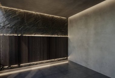 Modern boş oda iç tasarımı çağdaş, odada doğal tonlar, duvarlar, zemin ve tavan. 3d resimleme