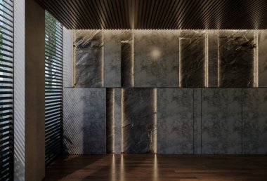 Modern boş oda iç tasarımı çağdaş, odada doğal tonlar, duvarlar, zemin ve tavan. 3d resimleme