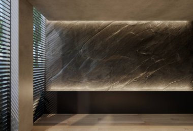 Modern boş oda iç tasarımı çağdaş, odada doğal tonlar, duvarlar, zemin ve tavan. 3d resimleme