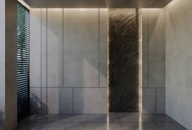 Modern boş oda iç tasarımı çağdaş, odada doğal tonlar, duvarlar, zemin ve tavan. 3d resimleme