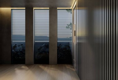 Modern boş oda iç tasarımı çağdaş, odada doğal tonlar, duvarlar, zemin ve tavan. 3d resimleme