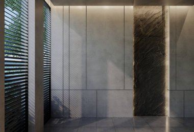 Modern boş oda iç tasarımı çağdaş, odada doğal tonlar, duvarlar, zemin ve tavan. 3d resimleme