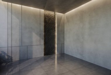 Modern boş oda iç tasarımı çağdaş, odada doğal tonlar, duvarlar, zemin ve tavan. 3d resimleme