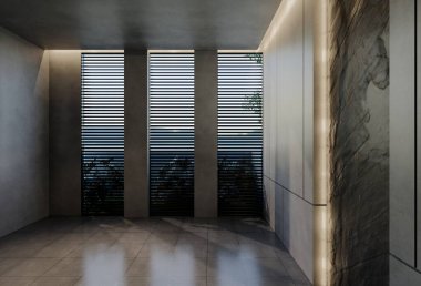 Modern boş oda iç tasarımı çağdaş, odada doğal tonlar, duvarlar, zemin ve tavan. 3d resimleme