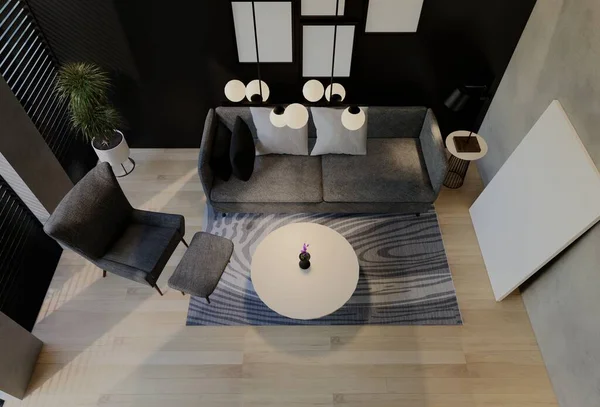 Modernes Wohnzimmerdesign Zeitgemäß Mit Natürlichen Farbtönen Raum Wänden Boden Und — Stockfoto