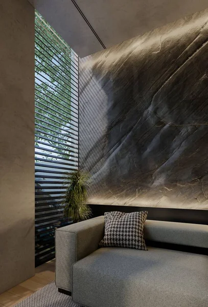 Moderne Woonkamer Interieur Eigentijds Met Natuurlijke Tinten Kamer Muren Vloer — Stockfoto