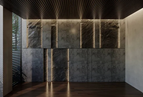 Современный Дизайн Интерьера Пустой Комнаты Естественными Тонами Комнате Стенах Полу — стоковое фото