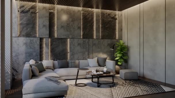 Modern Living Room Animation Contemporary Interior Design Natural Tones Rooms — Stock Video